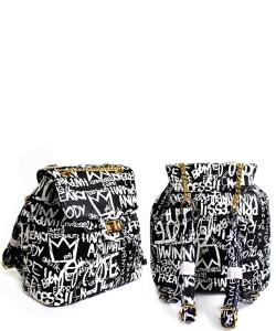 Graffiti Print Bucket Backpack 6546 MULTI C